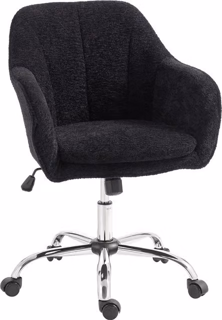 HOMCOM Modern Black Snow Flannel Makeup Vanity Task Chair with Tub Back and Castors