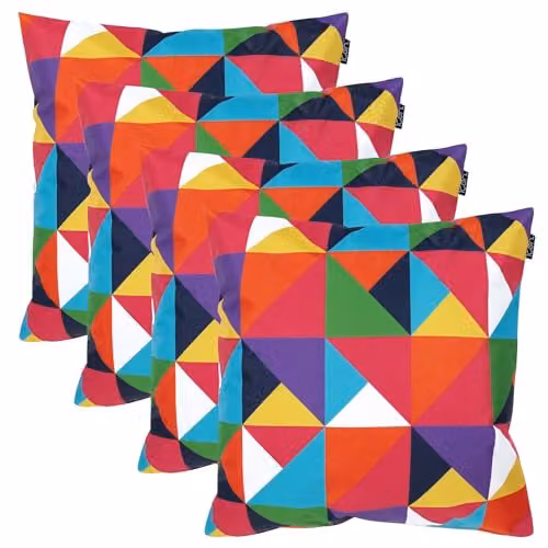ICON Set of 4 Geometric Print Waterproof Indoor and Outdoor Square Cushions, Pink and Multicolour, W/D/H: 43 x 43 x 43 cm – 4