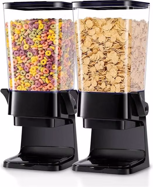 Nordara Set of 2 Airtight Black Plastic Cereal and Dry Food Kitchen Storage Dispensers W/D/H: 15 x 15 x 42 cm – 1