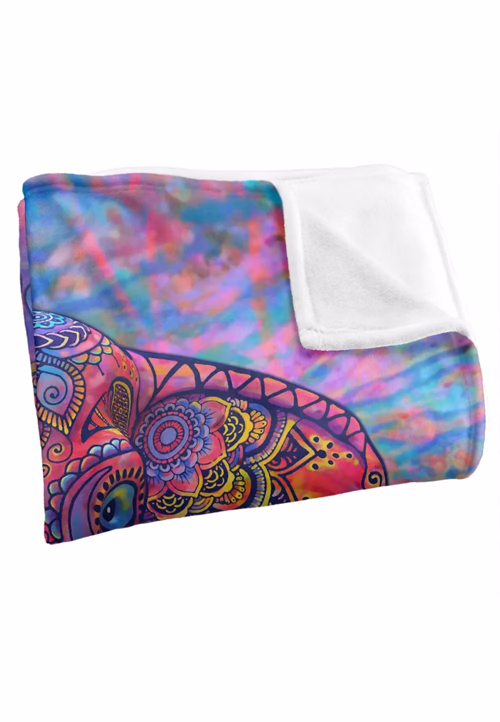 JQ Licensing Royce Mcclure Bohemian Elephant Super Soft Fleece Throw Blanket, White/Multicolour, W/D/H: 152 x 127 cm – 2