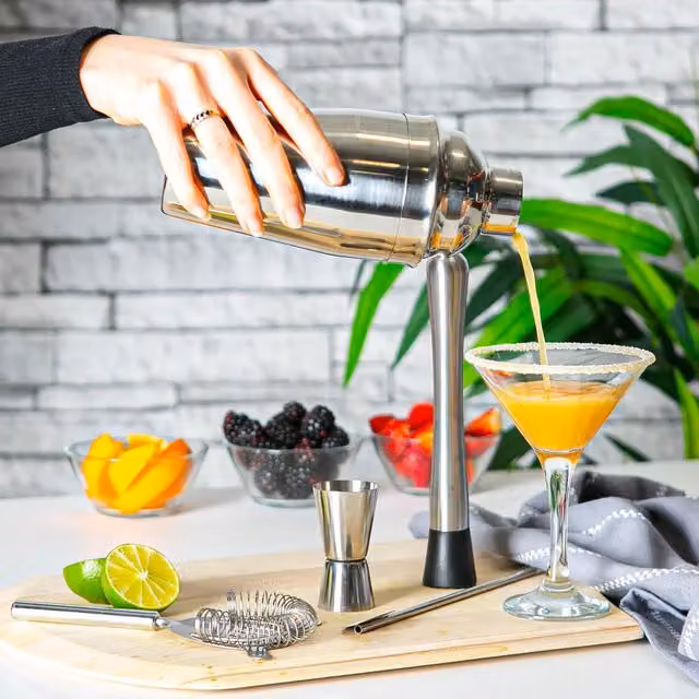 Rink Drink 5 Piece Manhattan Cocktail Shaker Set in Grey and Silver Stainless Steel