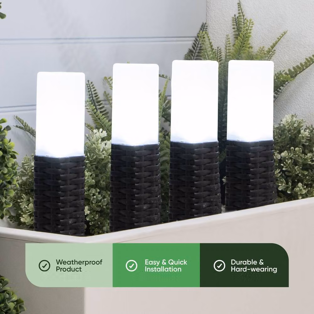 Gardenwize Pack of 4 Solar LED Rattan Stake Lights in Black – 3