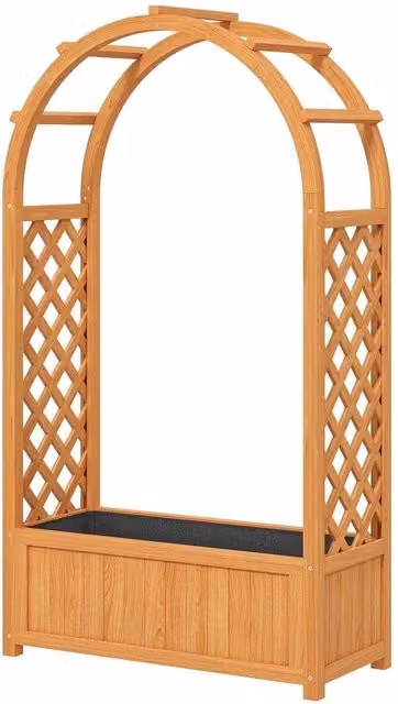 KORVIXA Brown Wooden Raised Garden Bed with Trellis for Climbers, W/D/H: 145 x 83 x 36 cm
