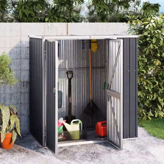 Berkfield Home Garden Tool Shed in Anthracite Black Galvanised Steel, W/D/H: 89 x 161 x 161 cm