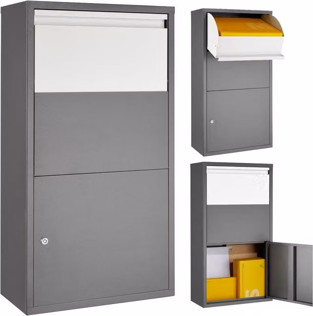 tectake Wall Mounted Steel Parcel Box in Anthracite Grey, W/D/H: 44 x 22 x 82 cm