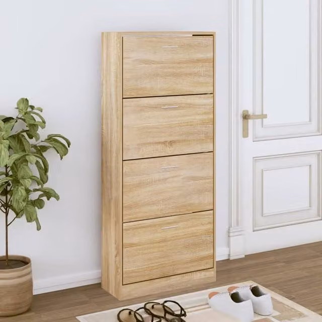 Berkfield Home Sonoma Oak Shoe Cabinet in Brown, W/D/H: 63 x 24 x 147 cm