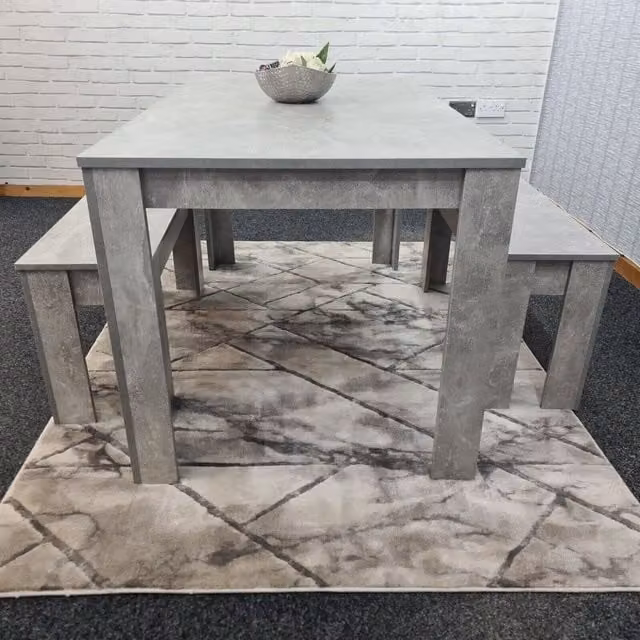 Kosy Koala Modern Grey Rectangular Wood Dining Table and 2 Benches Set