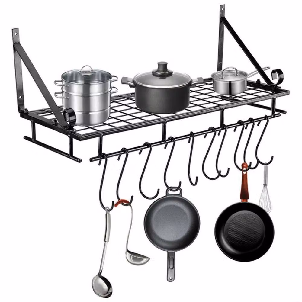 KORVIXA Wall Mounted Metal Kitchen Pan and Pot Rack in Black, W: 60 cm – 2
