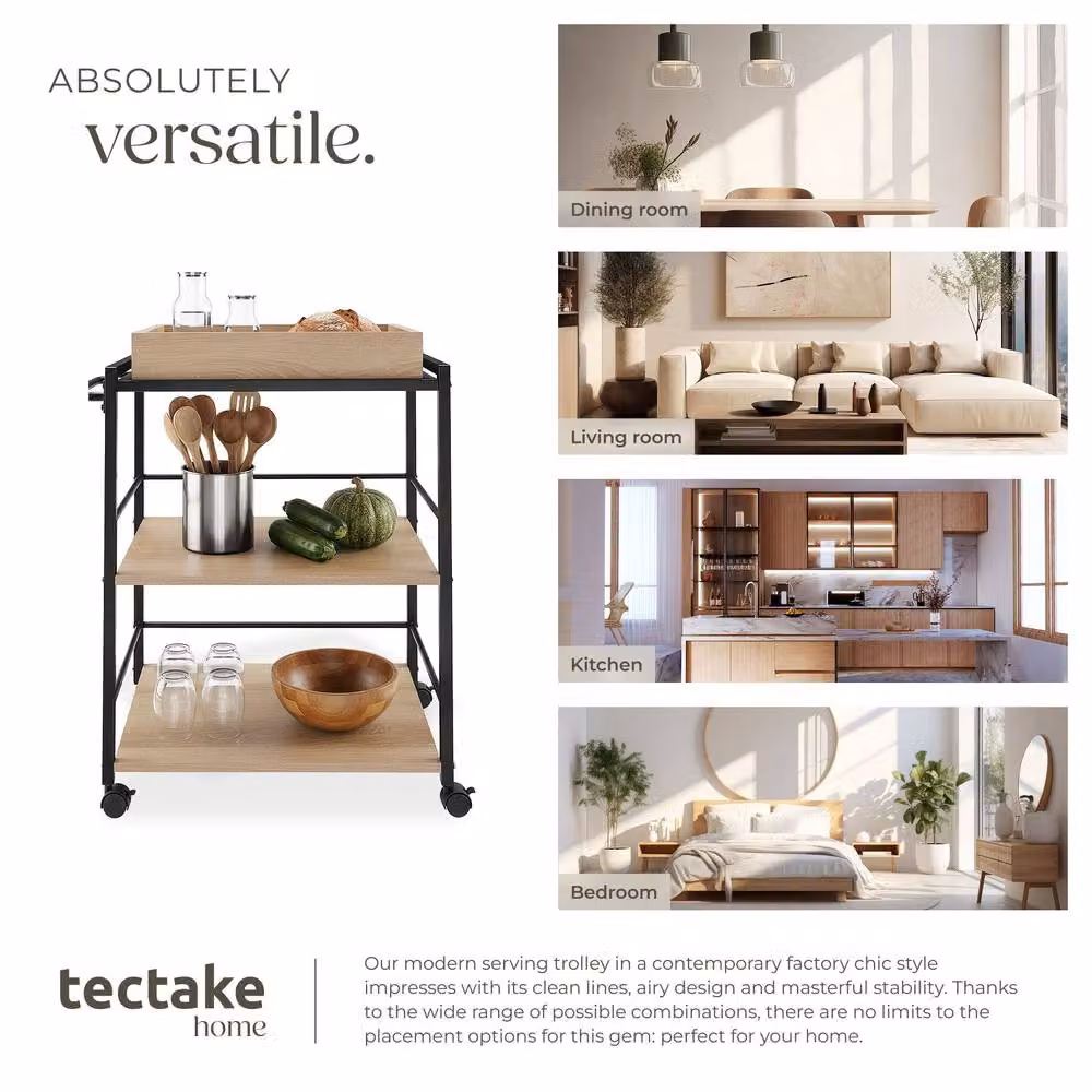 tectake Worcester Drinks Trolley in Light Oak with Castors and Serving Tiers – 5