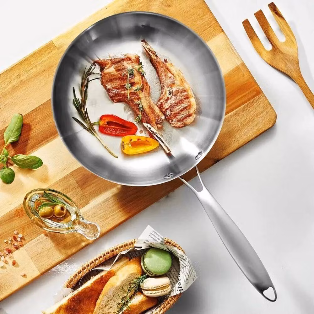 VOGREX Uncoated Stainless Steel Frying Pan with Removable Handle, Silver, 26 cm – 3