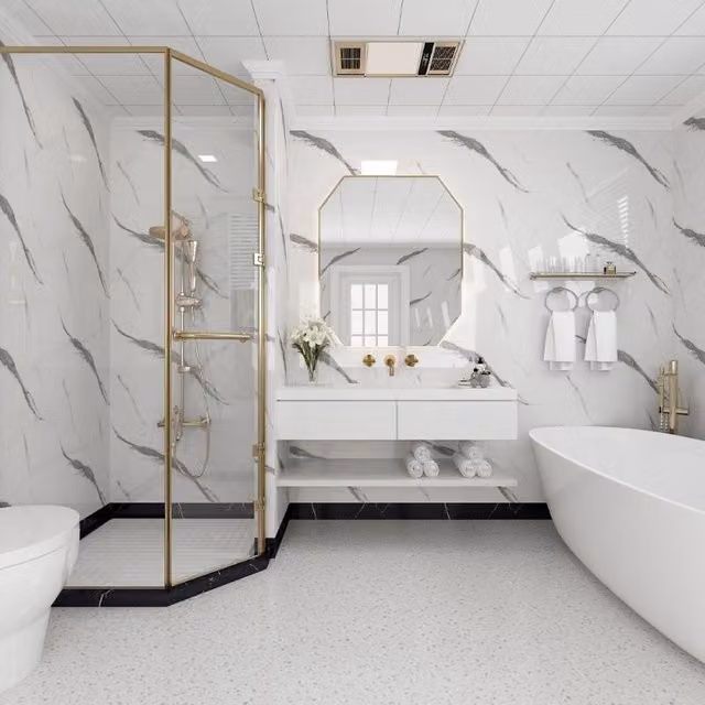 Neptune Marble Look Bathroom Wall Panel in Anthracite and White, W/H: 100 x 240 cm, Thickness: 10 mm