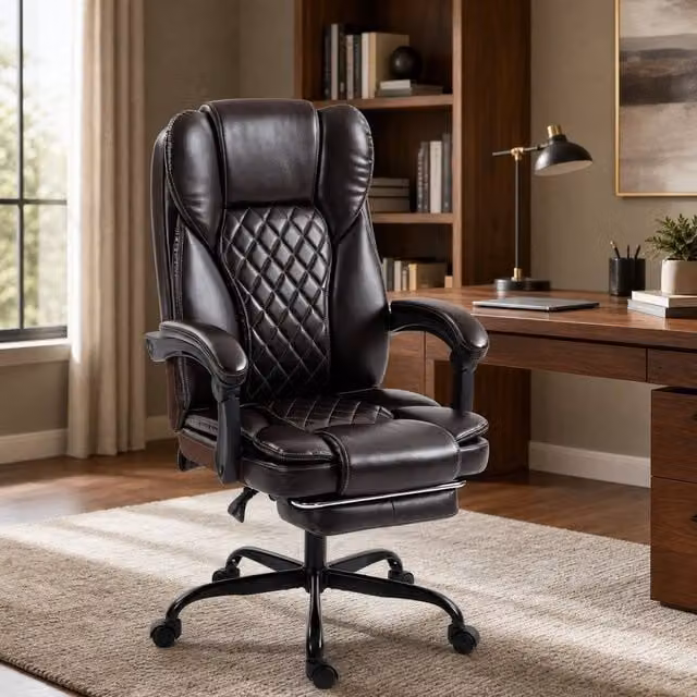 STILVORA Brown Synthetic Leather Executive Office Chair with Footrest and Headrest
