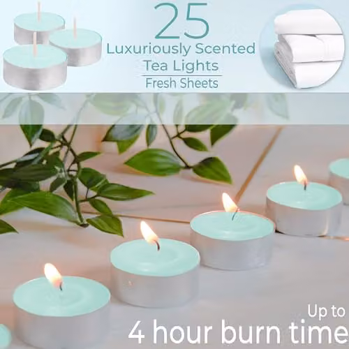 Deco Express Scented Tealight Candles, Fresh Sheets, Green, 25 Pack – 2