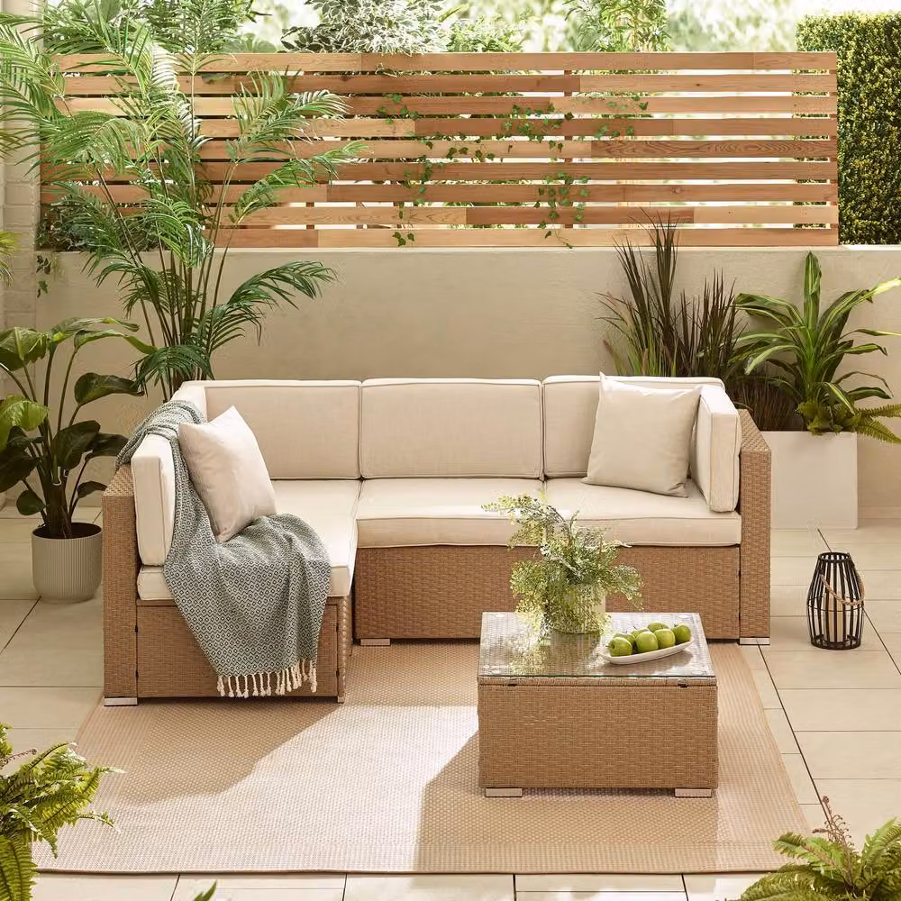 FurnitureboxUK Orlando 4 Seat Modular Outdoor Garden Rattan Sofa in Light Beige – 2