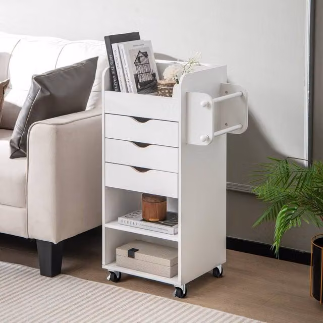EONLION White Metal Rolling Storage Cart with Castors and Lock