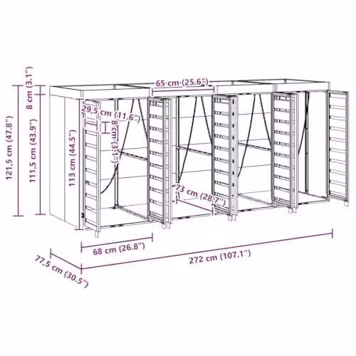 vidaXL Wheelie Bin Storage for 4 Bins, Steel, Anthracite, W/D/H: 121.5 x 42.6 x 272.0 cm – 3