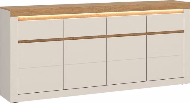 Furniture To Go Naxxar Sideboard with 4 Doors and 4 Drawers in Beige Cashmere and Stone Oak