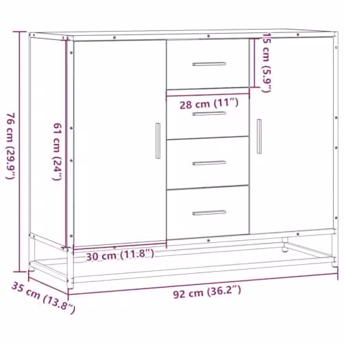 vidaXL Sideboard in Brown Sonoma Oak, W/D/H: 92 x 35 x 76 cm – 2
