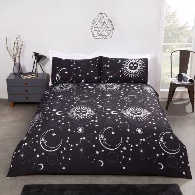 Rapport Home Celestial Reversible Star Duvet Cover, Black, 140 x 200 cm