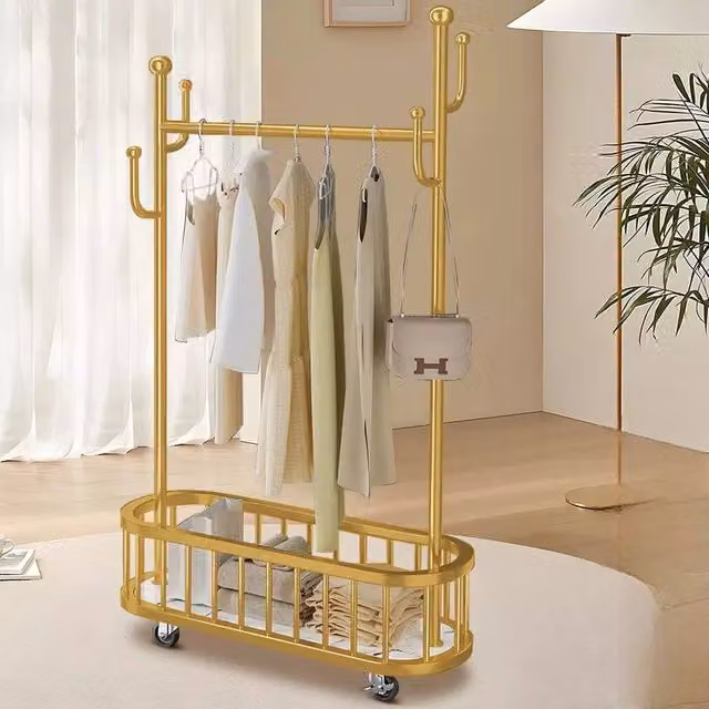 EONLION Heavy Duty Double Clothes Rail in Glossy Gold – 1