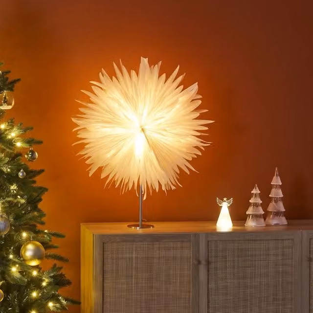 Wyld and Coco Handmade Snowflake Star Paper Rope Lamp with White Iron Stand