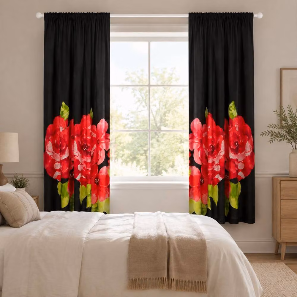 Smart Living Grace Floral Curtains Pair with Tie Backs in Black, Width: 167 cm, Drop: 183 cm – 2