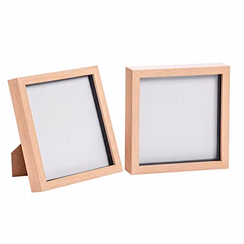 Nicola Spring Modern Square 3D Shadow Box Photo Frames, Pack of 2, Brown, W/D/H: 20.32 x 20.32 x 3.5 cm
