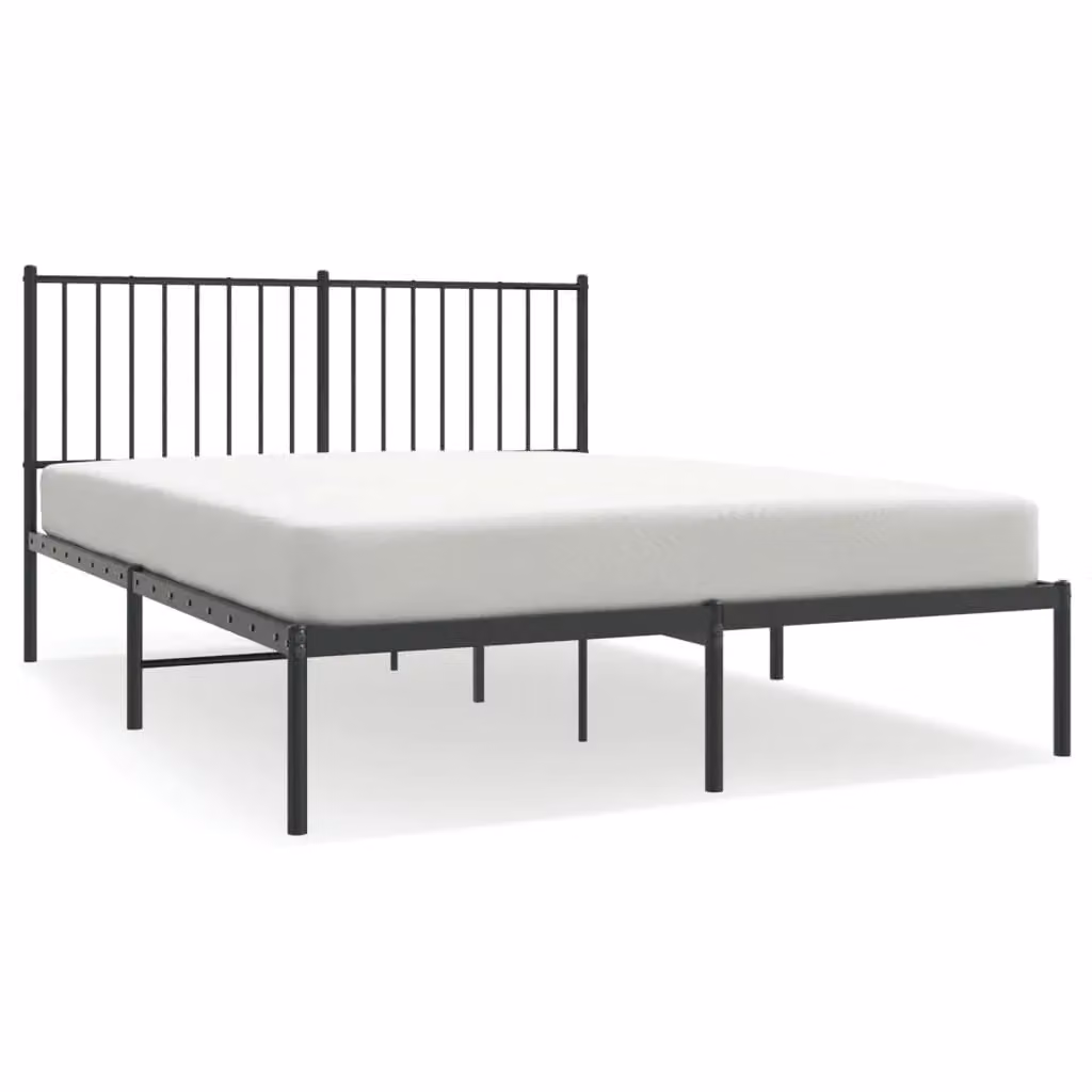 Berkfield Home Metal Bed Frame with Headboard in Black, W: 135 cm, L: 190 cm – 2