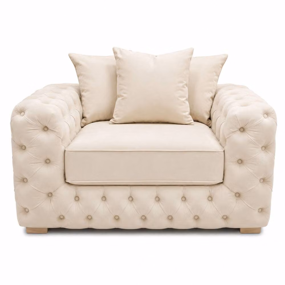 Stratus Interiors Ashley Chesterfield 2 Seater Scatter Back Upholstered Velvet Sofa in Beige – 3