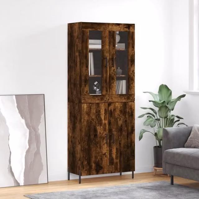 Berkfield Home Smoked Oak Highboard in Brown, W/D/H: 69.5 x 34 x 180 cm