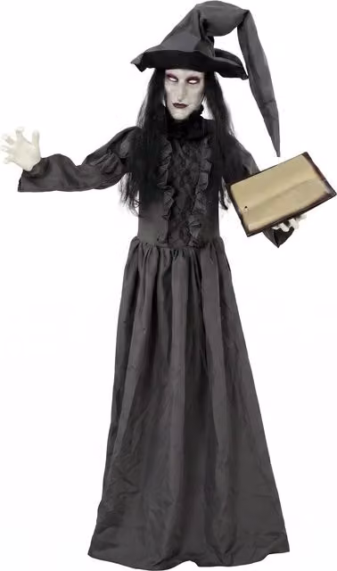 HOMCOM 180cm Life Size Animated Witch Halloween Decoration in Grey and Red – 1
