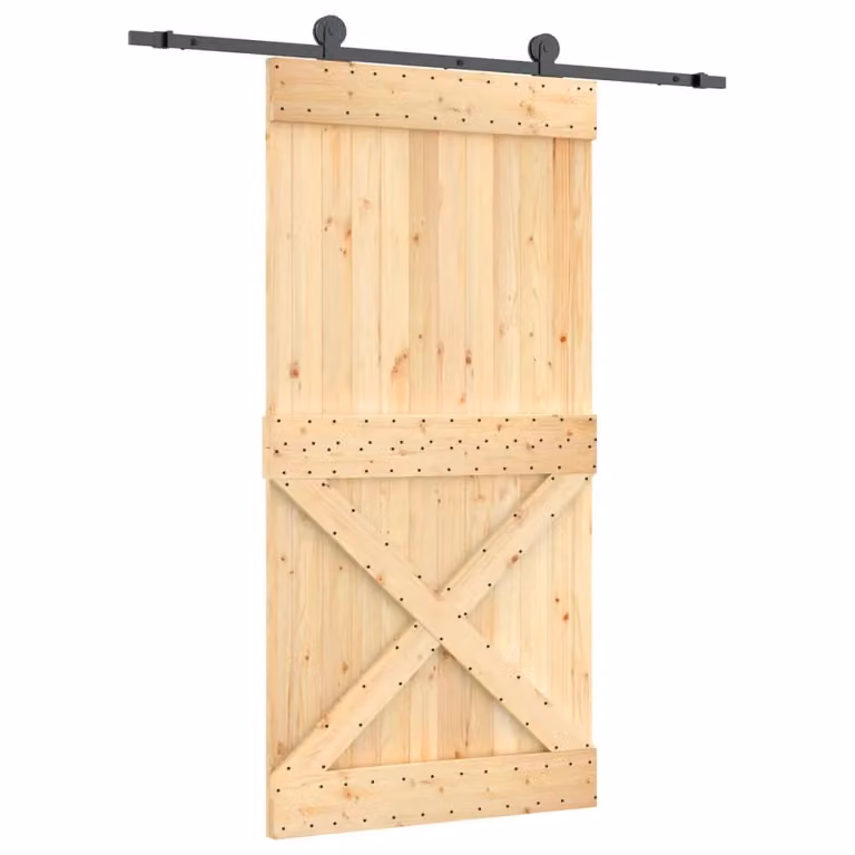 Berkfield Home Rustic Sliding Wood Door with Hardware Set, Brown, W: 100 cm, H: 210 cm