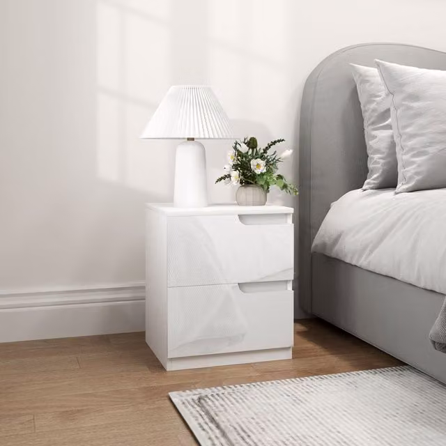 HOMCOM Modern White Glossy Bedside Table with Storage