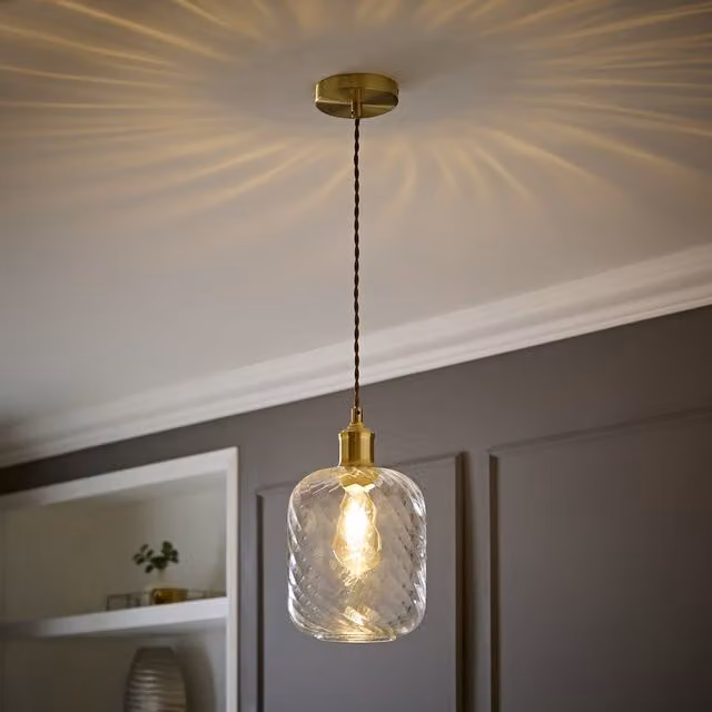 ValueLights Emery Swirl Glass Cylinder Diner Ceiling Light in Gold and Transparent