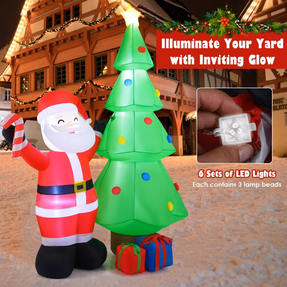 Gymax Multicolour Inflatable Christmas Tree with Santa Claus and Gift Boxes, Height: 245 cm – 4