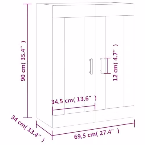 vidaXL Wall Mounted Cabinet with Glass Doors, Grey, W: 69.5 cm, D: 34 cm, H: 90 cm – 2