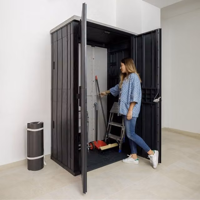 TOOMAX High Stora Way Tall Wood Storage Cabinet with Lock, Black