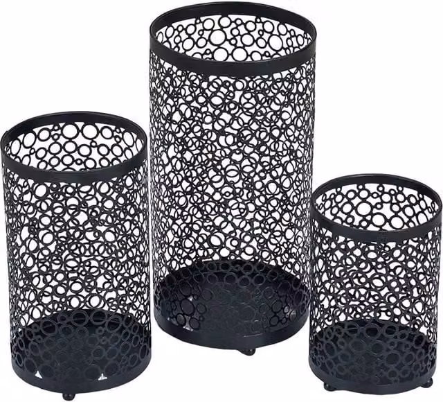 Havendro Set of 3 Black Metal Cylindrical Outdoor Candle Lanterns