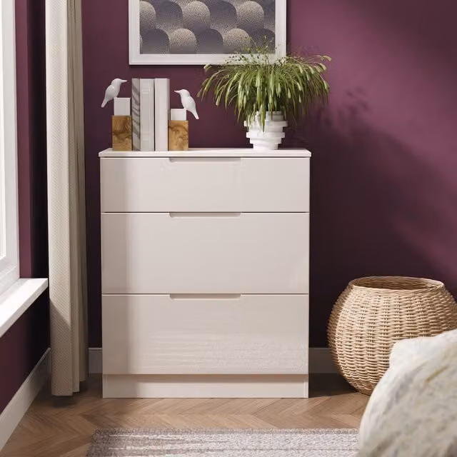 2 U Lucca Ready Assembled 3 Drawer Deep Chest in Taupe/Beige