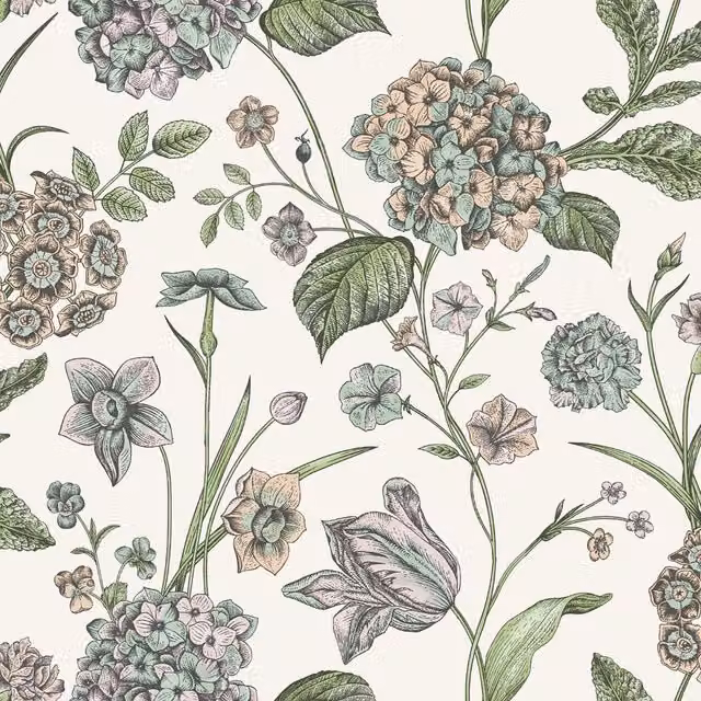 Rasch Amelie Hydrangea Botanical Floral Wallpaper in Multicolour Matt Paper