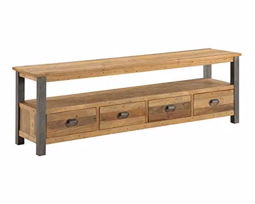 baumhaus Urban Elegance Reclaimed Extra Large Widescreen TV Unit in Brown with Solid Wood and Steel Frame, W/D/H: 180 x 40 x 55 cm – 1