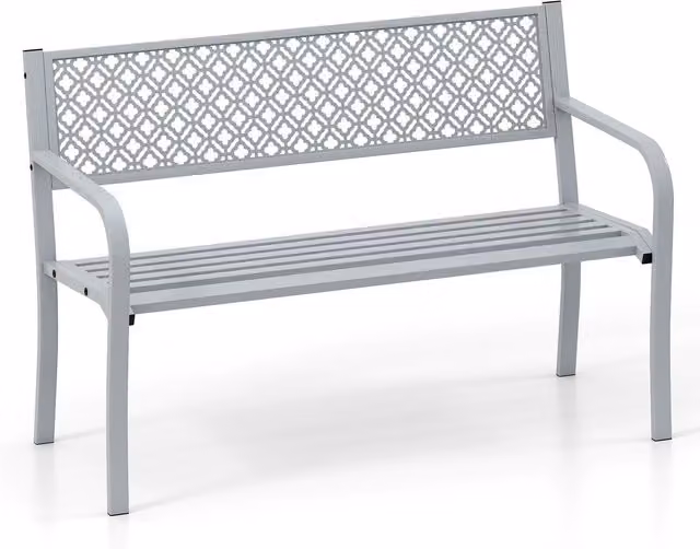 Costway Modern Geometric Metal Outdoor Garden Bench in Grey – 1