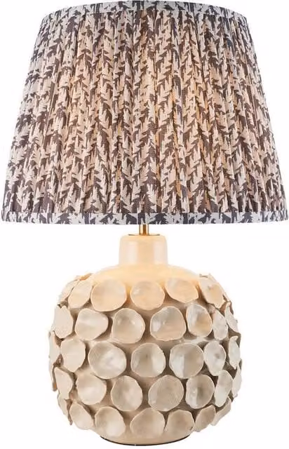Netlighting Borello Ivory Table Lamp with Grey Fabric Shade and Brass Details, Height: 35 cm – 1