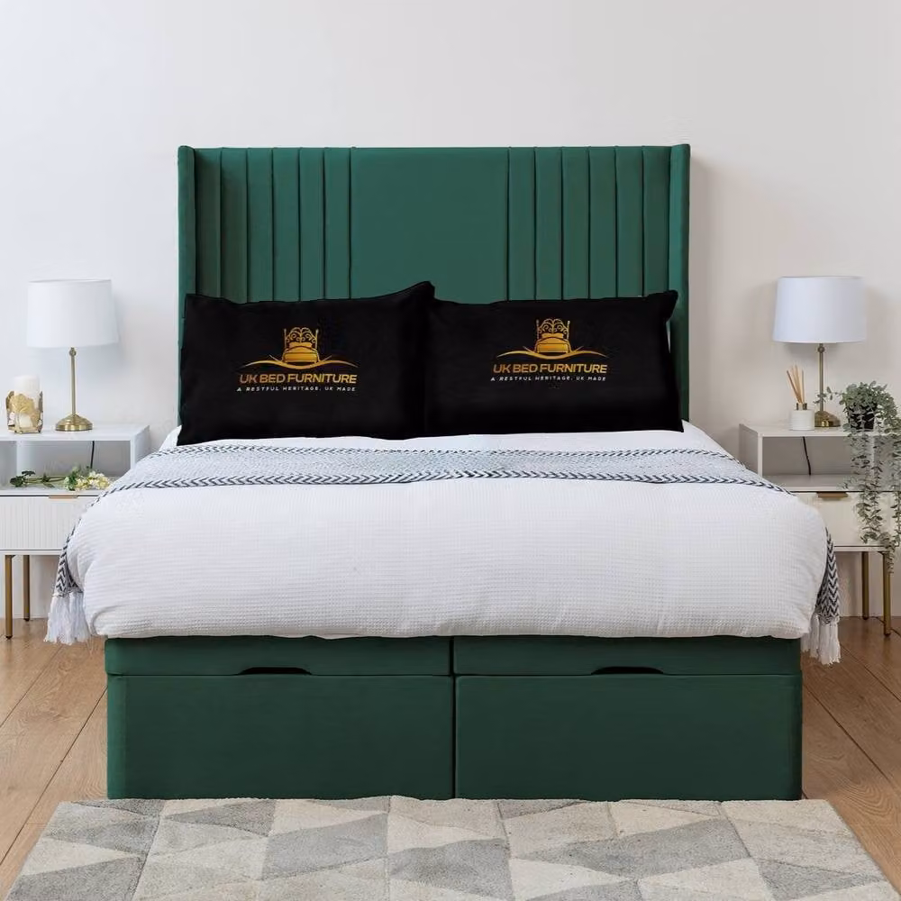 Luxor Living Luxor Wingback End Lift Divan Ottoman Bed with 54 Inch Headboard, Green Velvet, W/D/H: 180 x 200 cm – 2