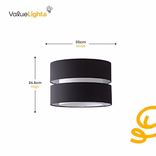 MiniSun Modern 2 Tier Black and White Fabric Cylinder Ceiling Light Shade with 10W Warm White LED Bulb, Width: 35 cm – 3