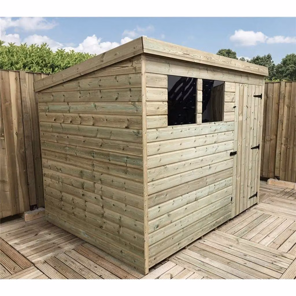 Marlborough Pressure Treated Pent Garden Shed with Single Door in Natural Wood – 3
