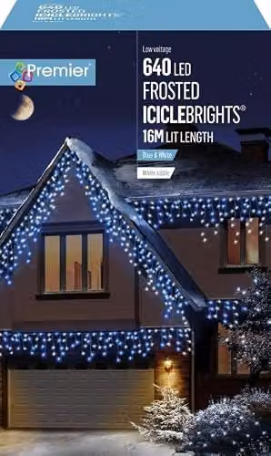 Premier Multi Action Frosted Cap Icicle Christmas String Lights with 640 LED in Blue and White