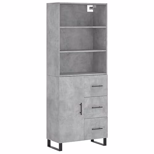 vidaXL Modern Highboard in Concrete Grey with Hinged Doors and Internal Shelves, H x W x D: 180 x 69.5 x 34 cm