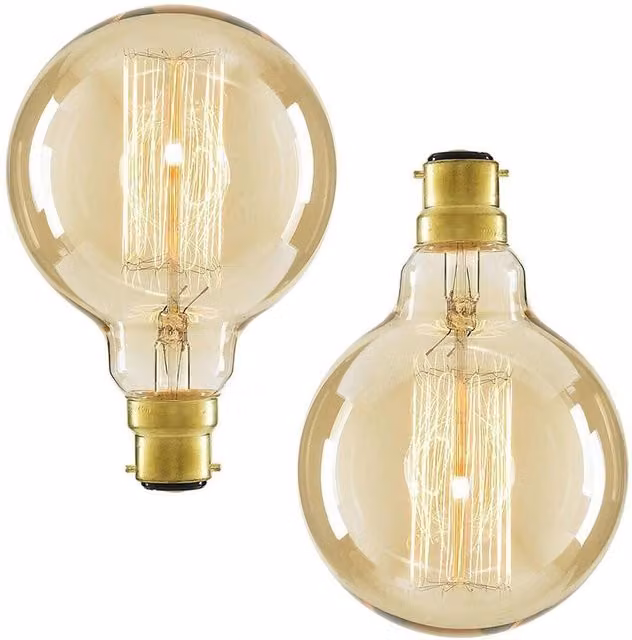 BHS Lighting Pack of 2 Gold Tint 40W B22 Bayonet Cap Vintage Globe Filament Bulbs