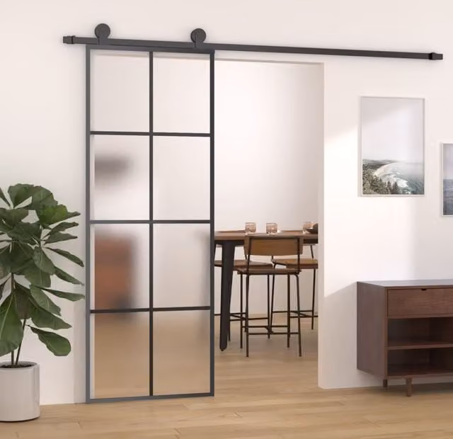 Berkfield Home Sliding Door with Hardware Set, Black ESG Glass and Aluminium, W: 76 cm, H: 205 cm
